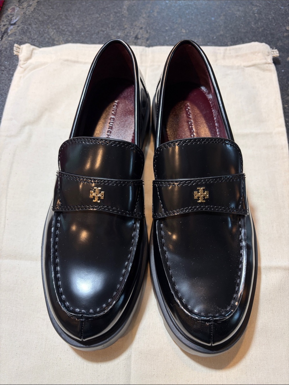 Tory Burch Black Leather Penny Loafers - Picture 2 of 6